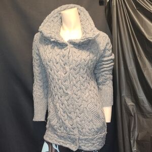 Zara Light Gray Cable-Knit Button Cardigan